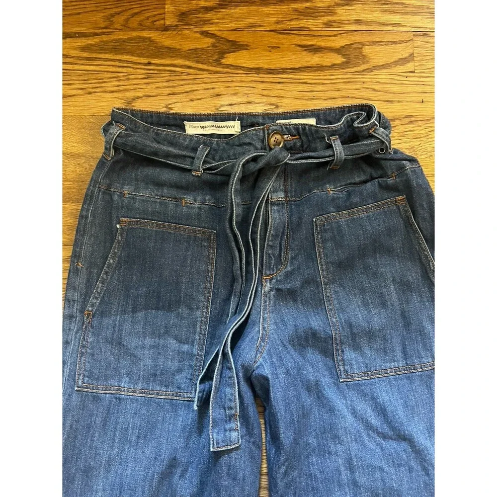 Pilcro Anthropologie High waist Rise Jeans Flare wide Leg Tie Waist Festival 30 - Picture 3 of 6